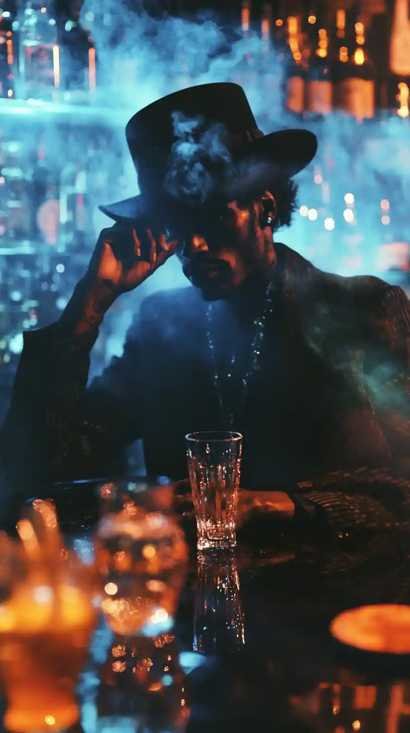 Man sitting at a Jamaican bar counter ordering food