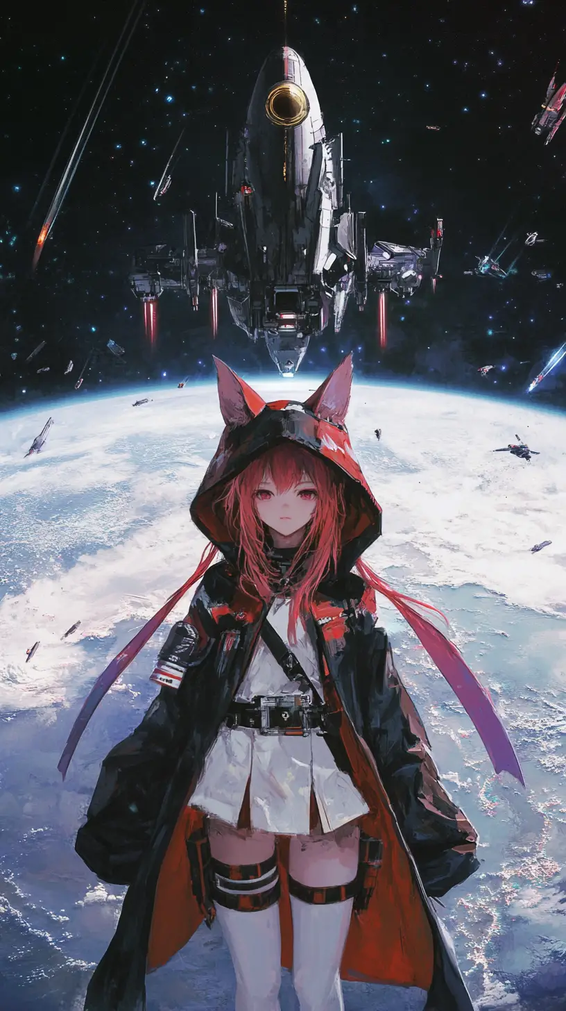 Naves espaciais de anime em batalha na órbita de um mundo colossal