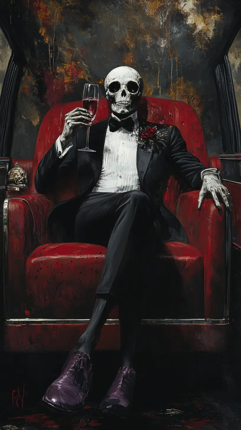 Woman alone in a stretch limousine sipping rose wine