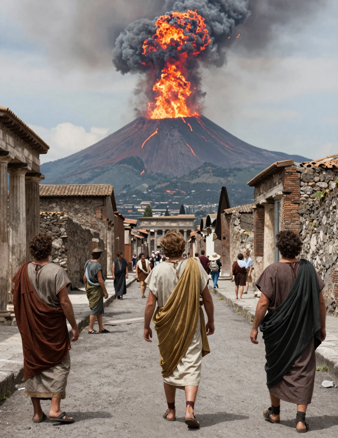 Citizens In Ancient Pompeii Watch Vesuvius Erupt Outside Town