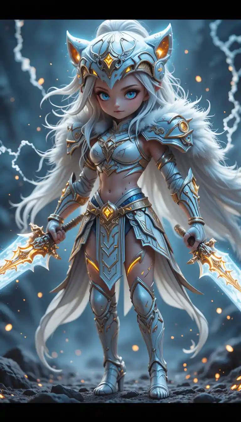Fantasy tiger armored warrior woman with glowing blades