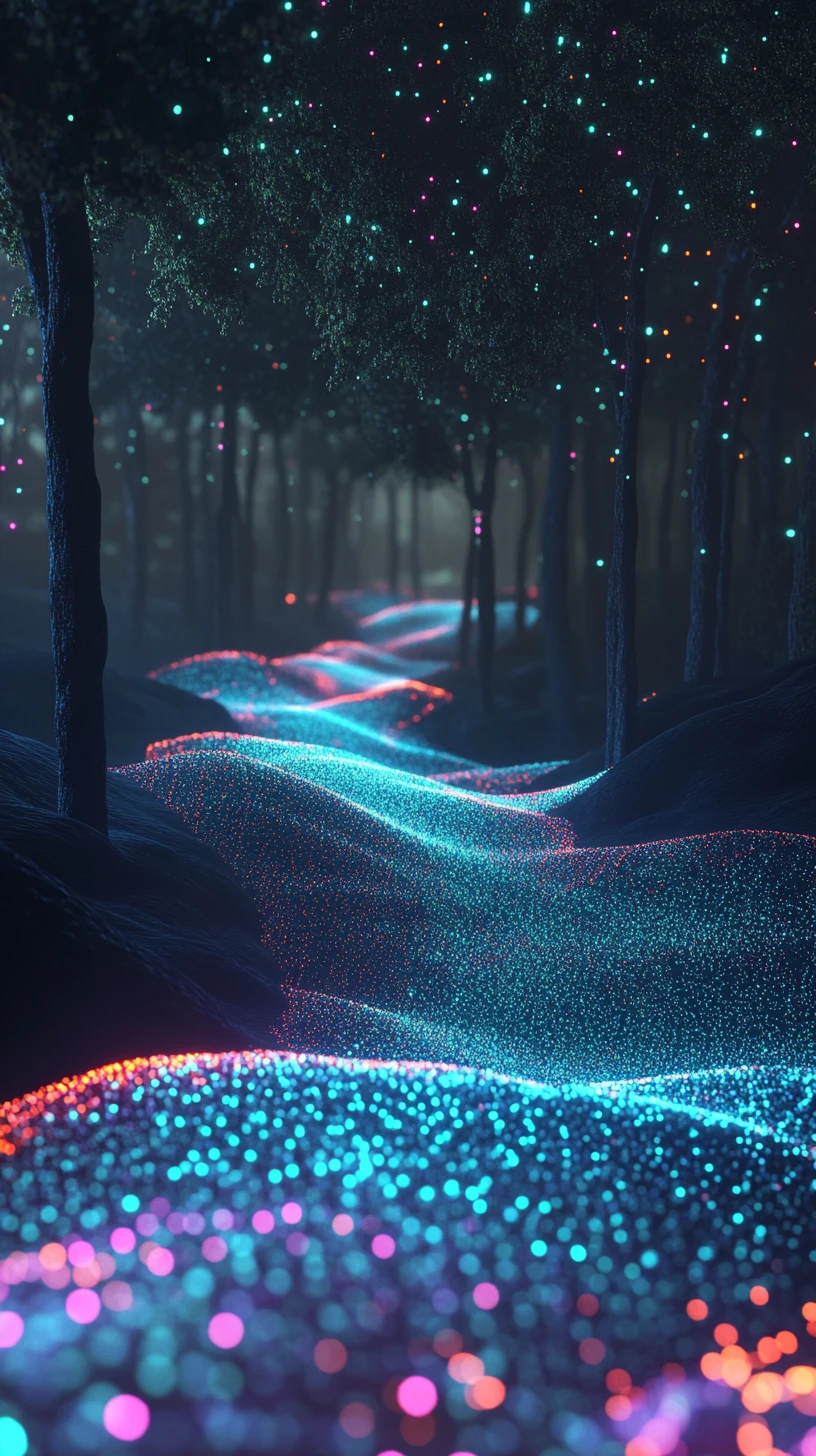 Surreal Glowing Hills Leading Into A Dark Fantasy Forest