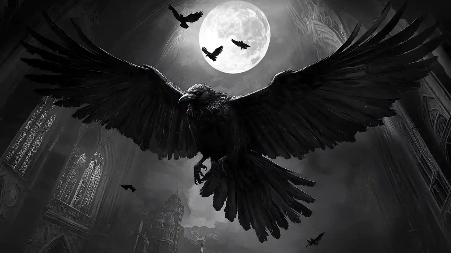 Gothic raven silhouette woven with hidden cathedral details