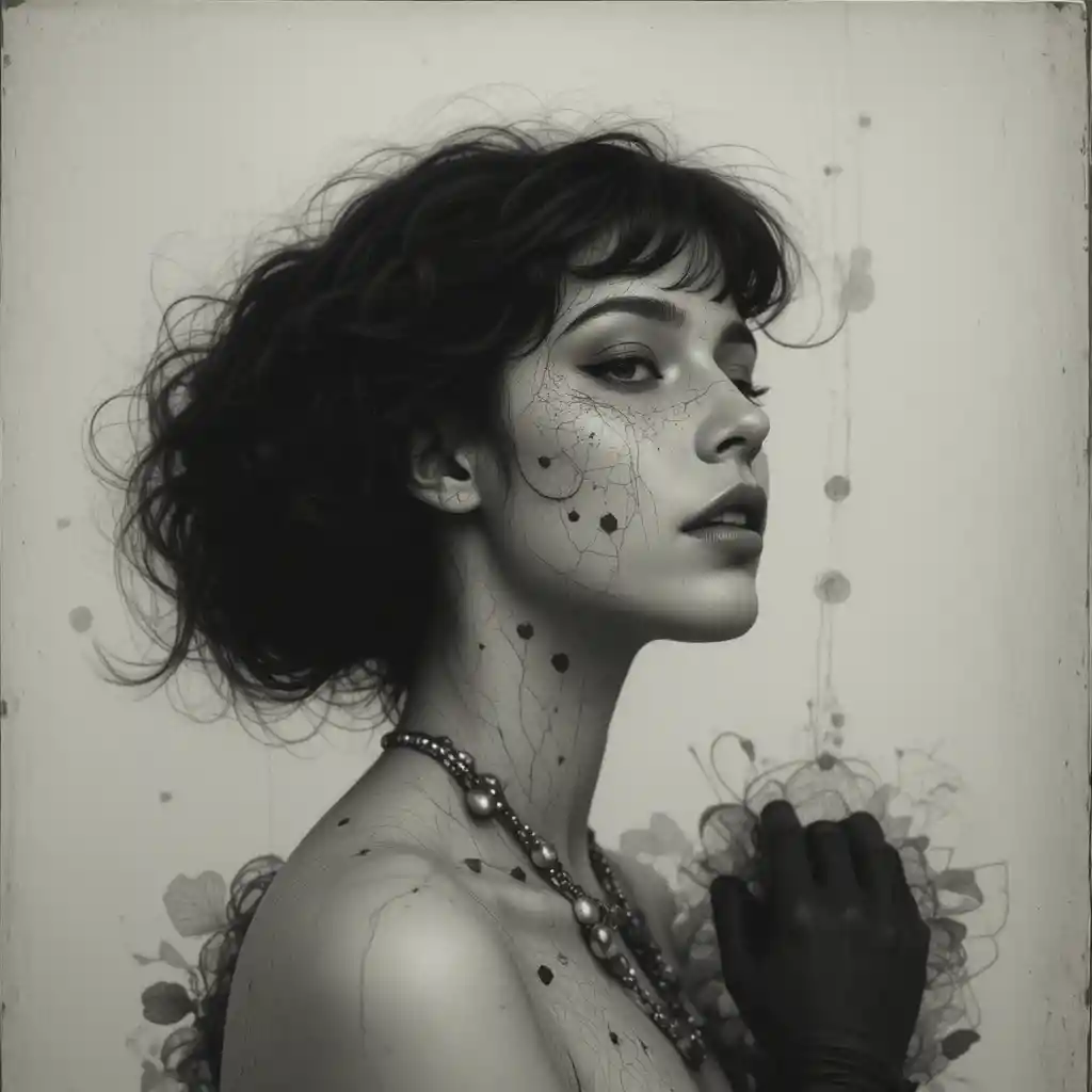 Glamorous woman in a dadaist minimalist digital illustration