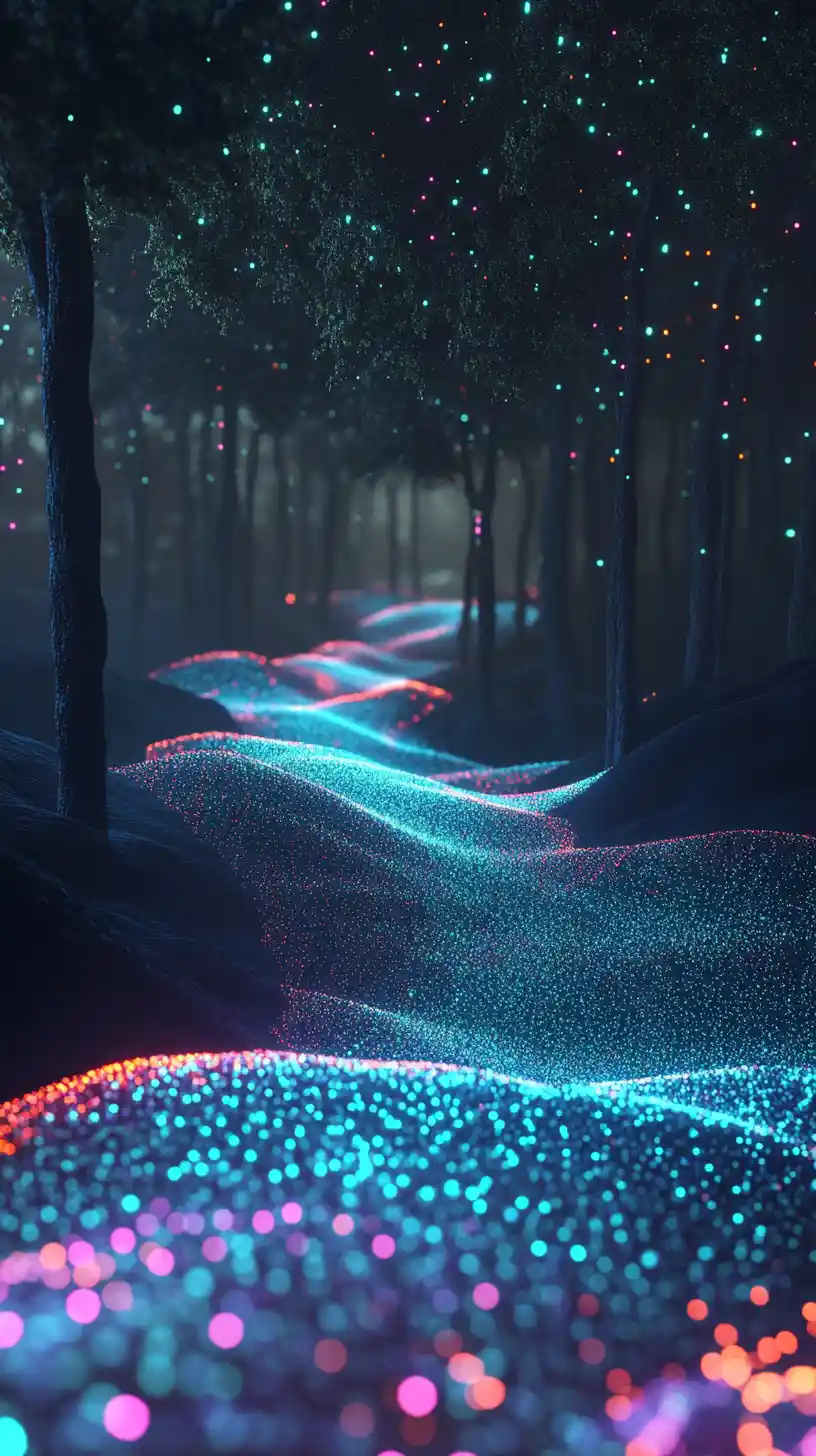 Surreal Glowing Hills Leading Into A Dark Fantasy Forest