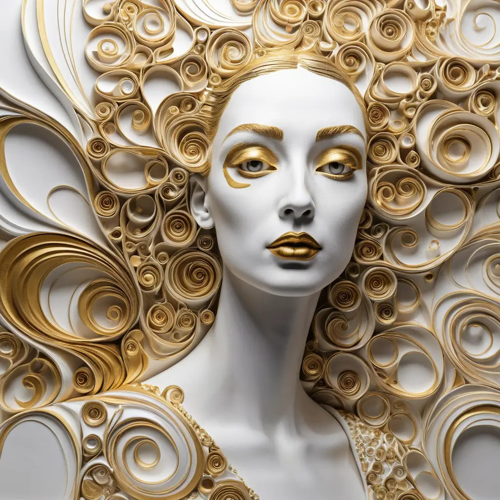 Abstract white and gold drawing with rich 3D texture