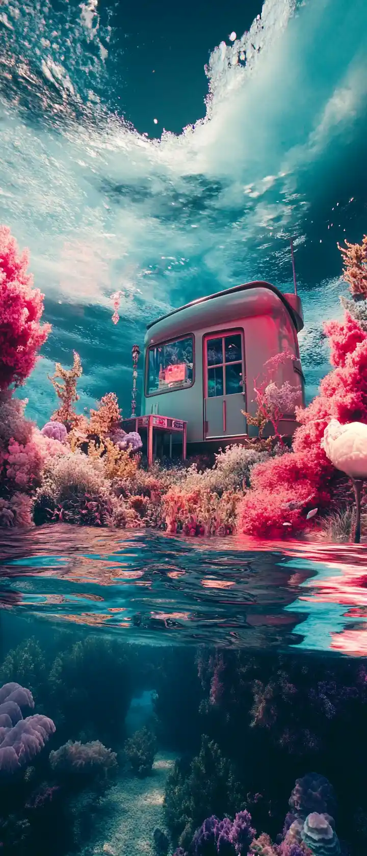 Surreal dreamscape scene with vibrant colorful atmosphere
