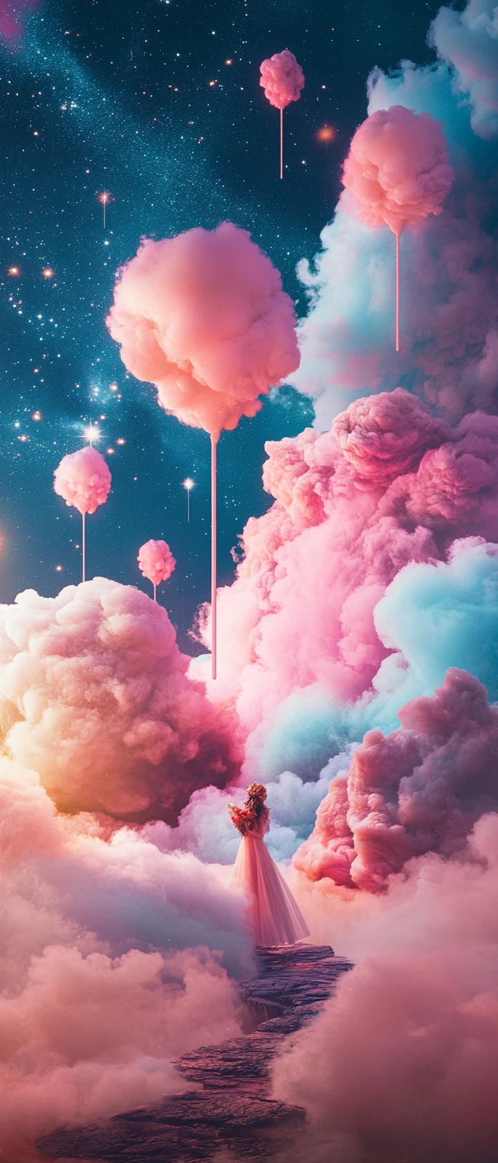 Paisagem onírica surreal em cores pastéis vibrantes - fotografia