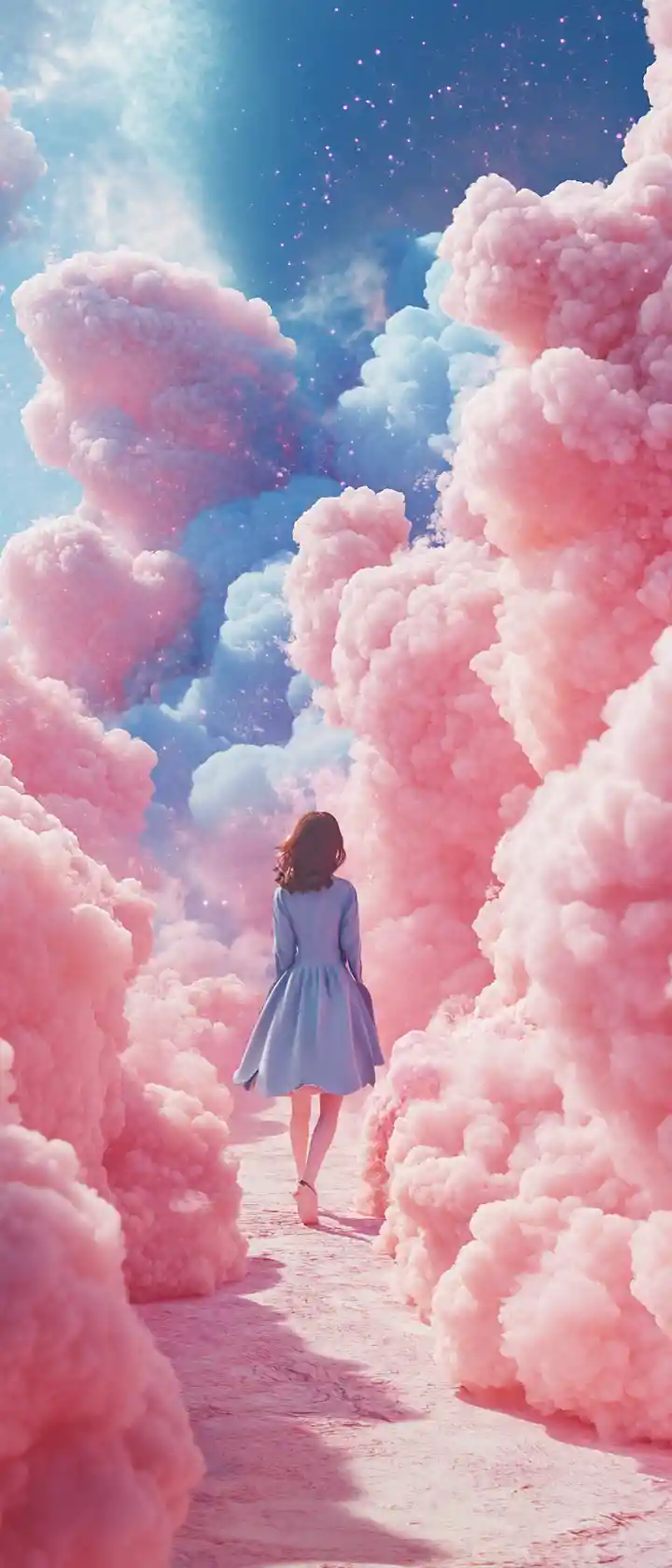 Surreal dreamscape in vibrant pastel colors with bright light
