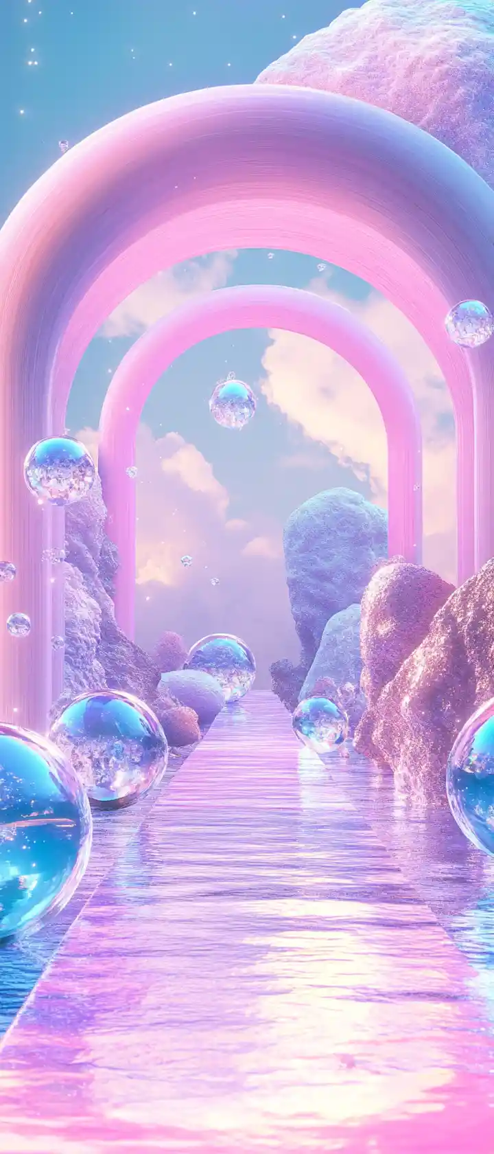 Colorful surreal dreamscape with vibrant abstract forms