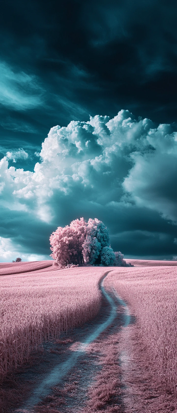 Surreal baroque landscape with vibrant pastel colors