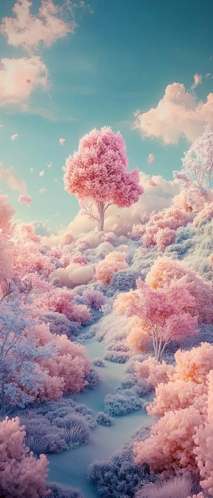 Surreal baroque landscape with vibrant pastel color palette