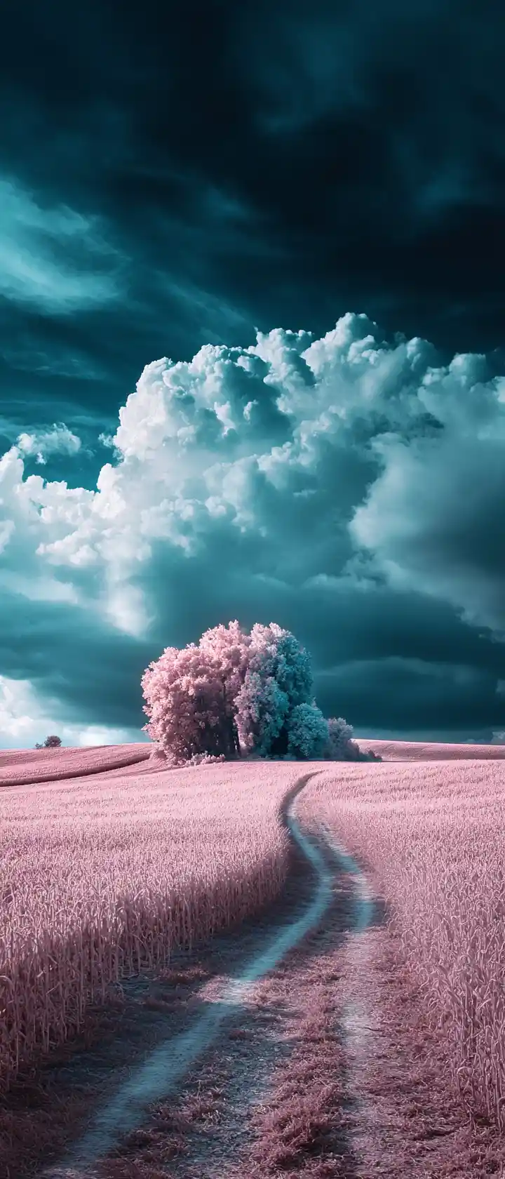Surreal baroque landscape with vibrant pastel colors
