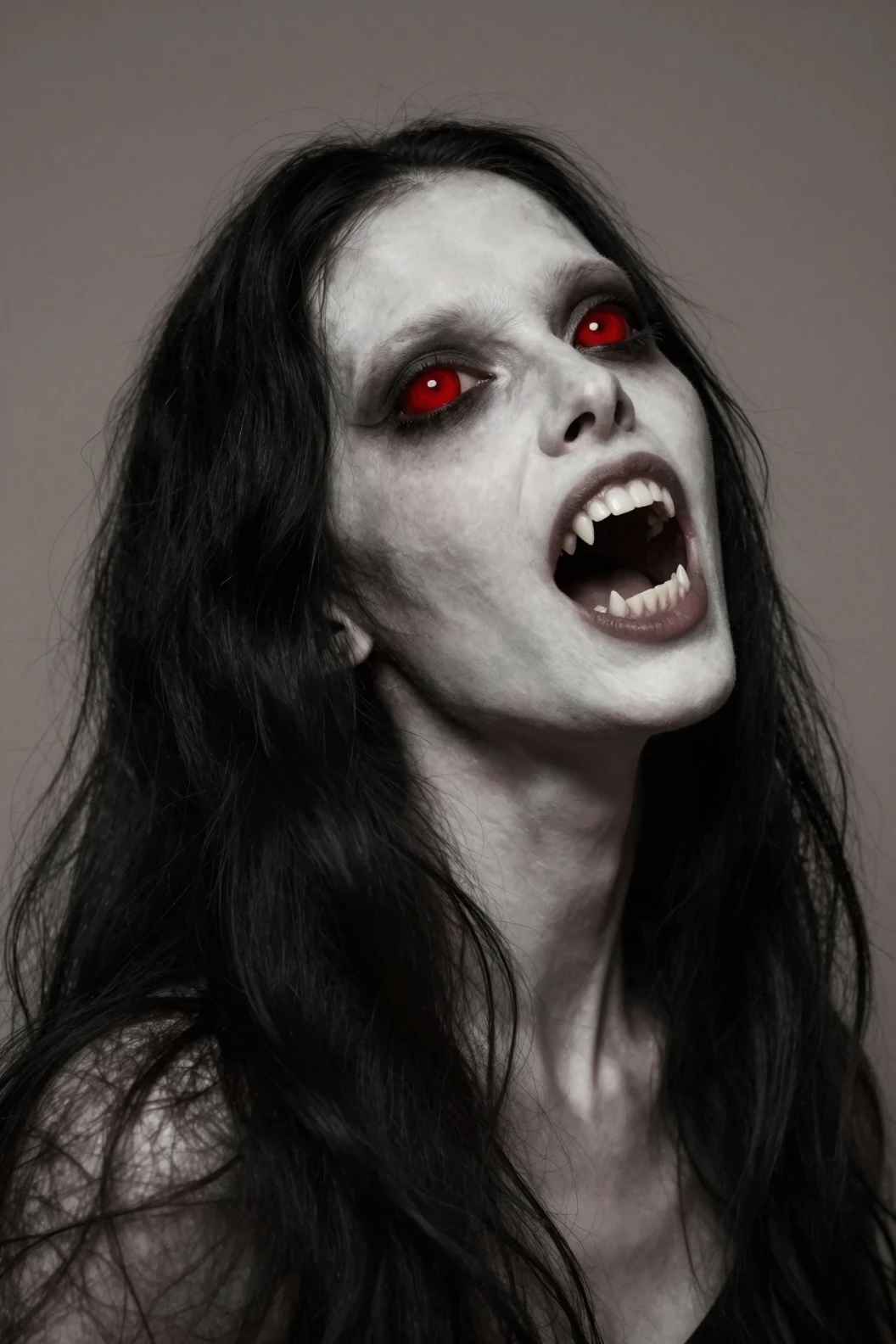 Close up portrait of a terrifying pale monster woman