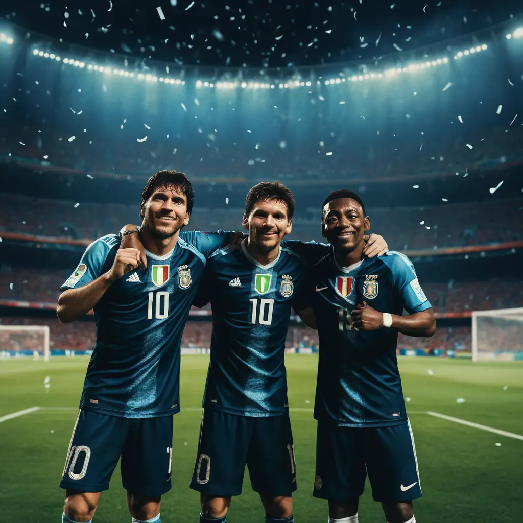 Legendary footballers united under dramatic night stadium lights