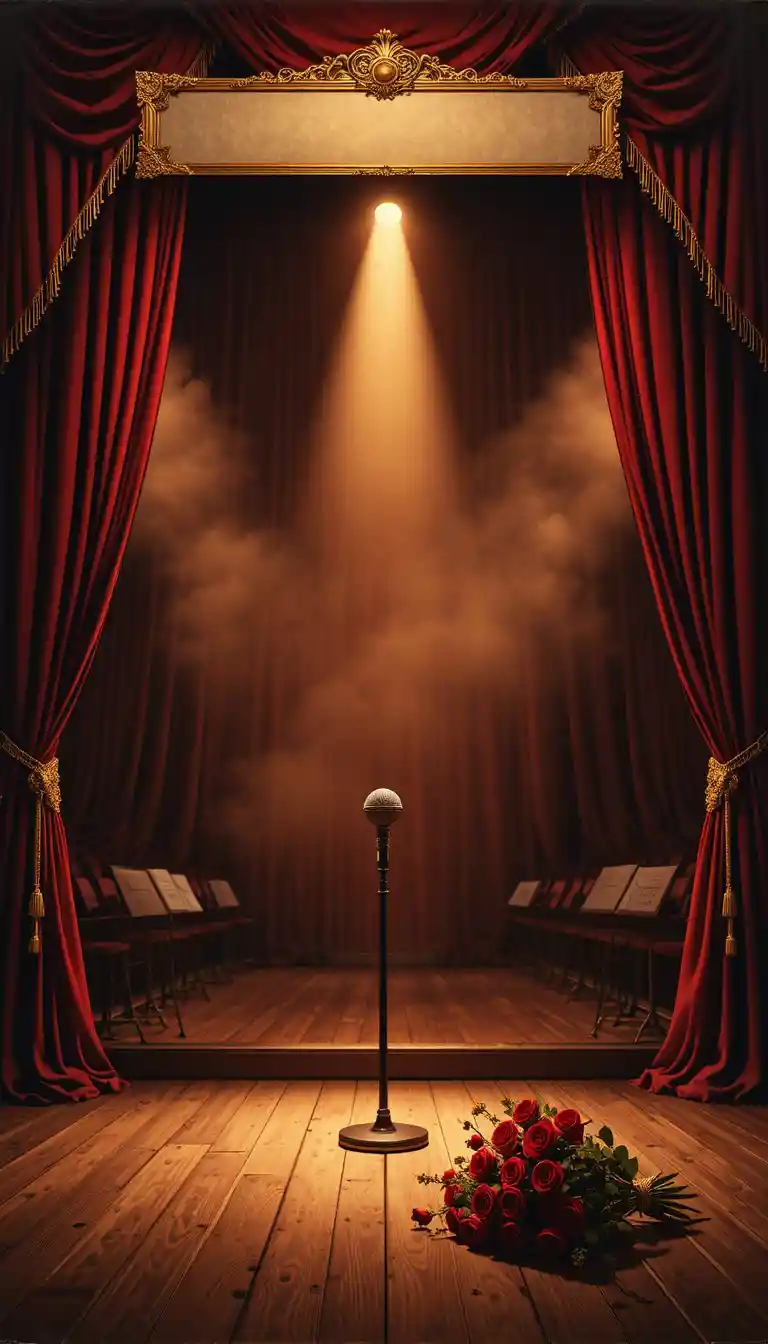 Vintage theater stage with spotlight on stand microphone