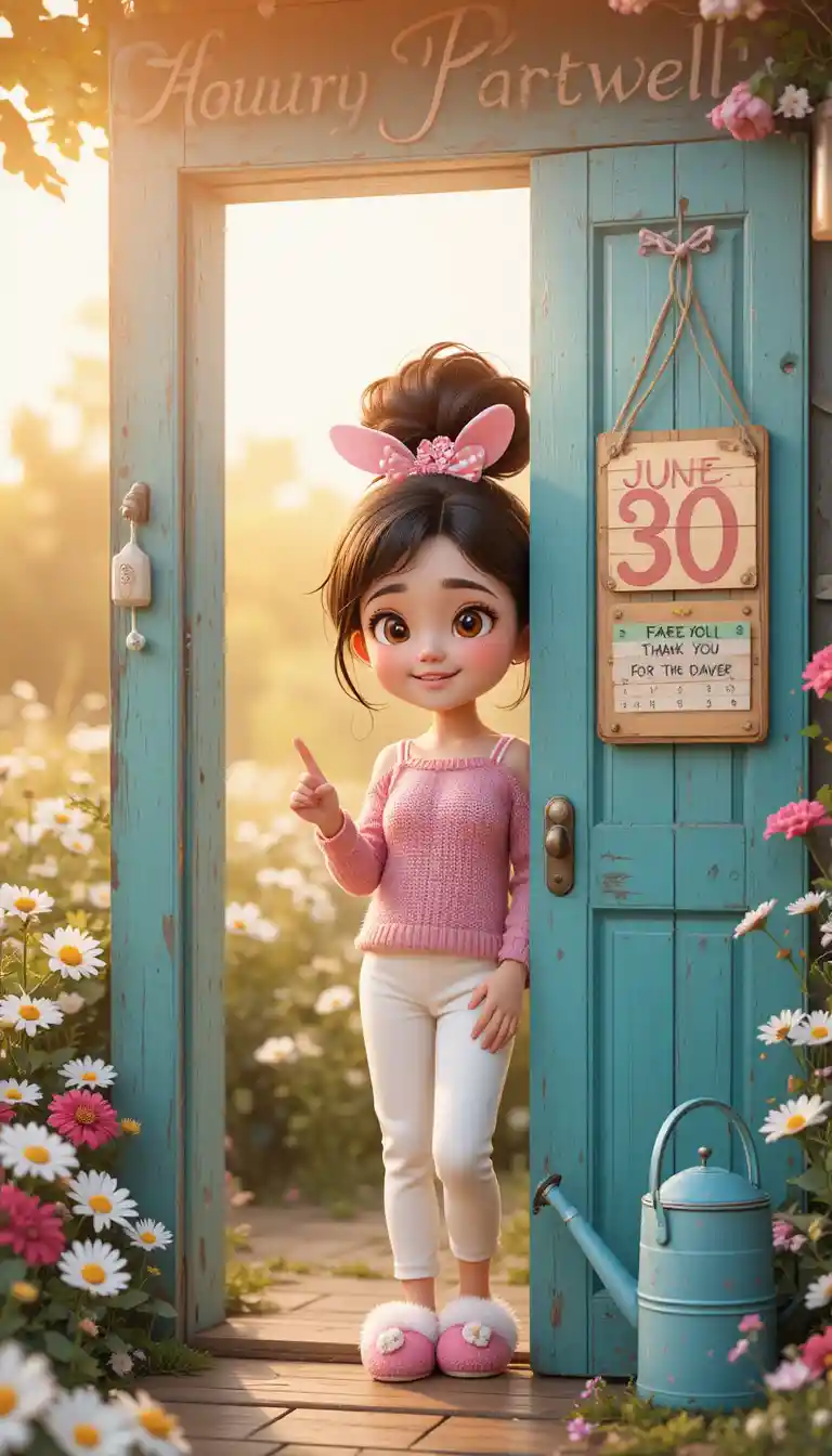 Joyful girl greeting a warm summer morning at the door