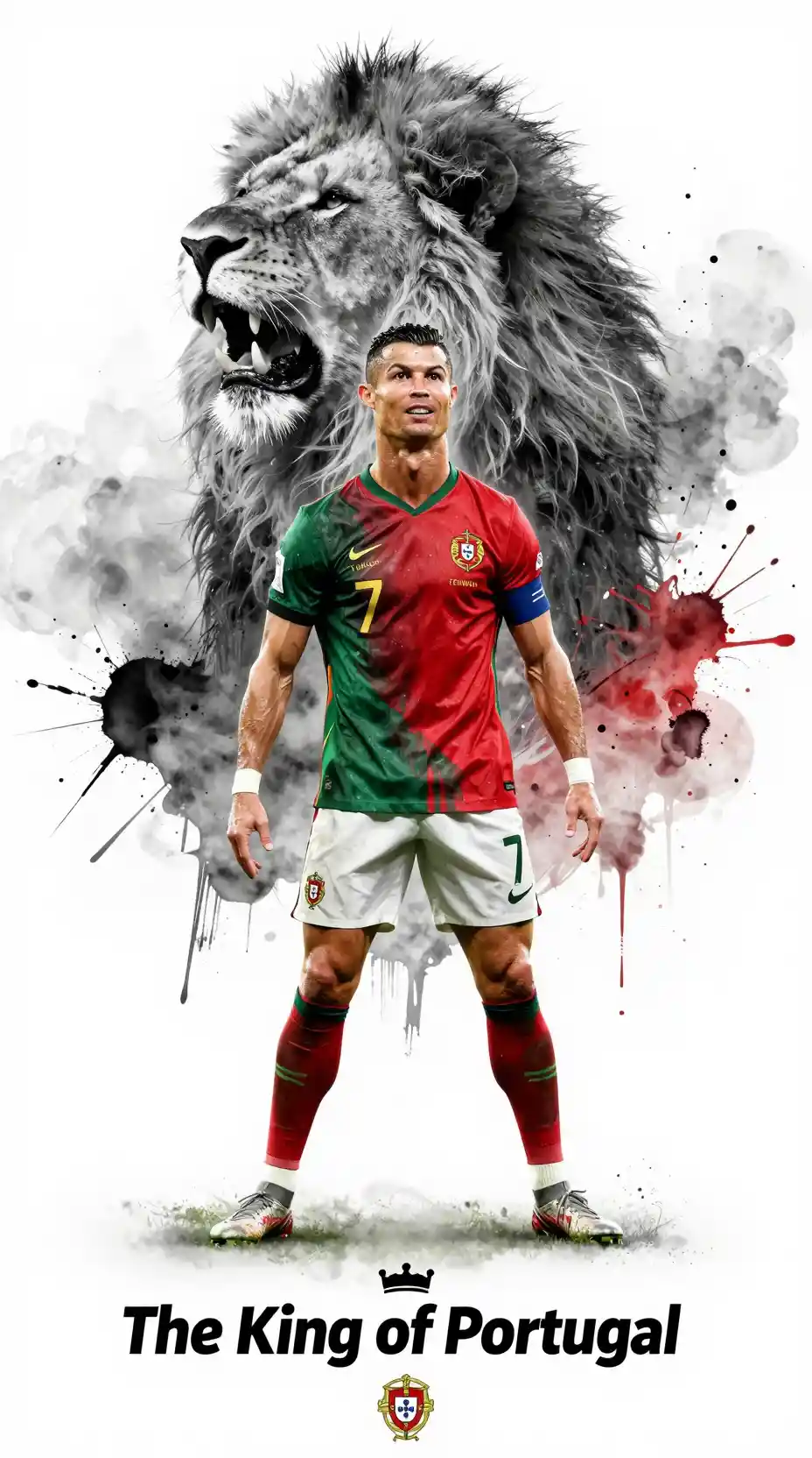Epic soccer legend poster with lion spirit behind
