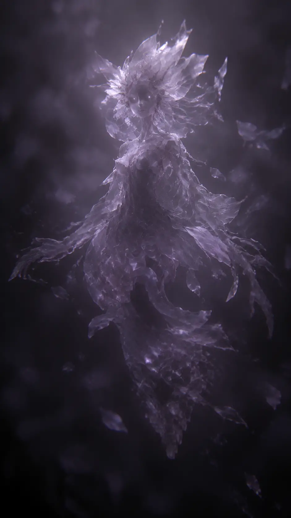 Translucent spirit drifting in soft blurred atmosphere