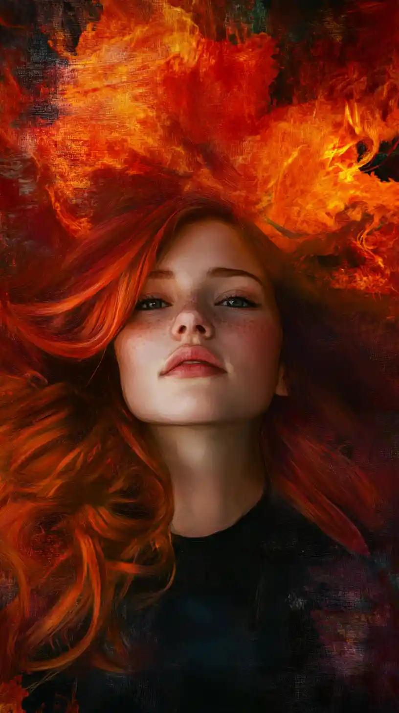 Fiery haired young woman portrait in soft golden light