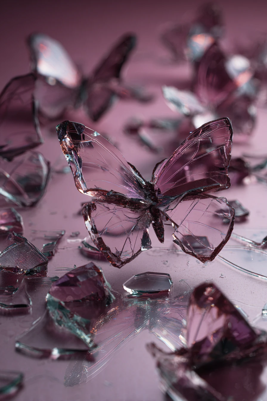 Mariposas de vidrio surrealistas que bailan con espejos reflectantes