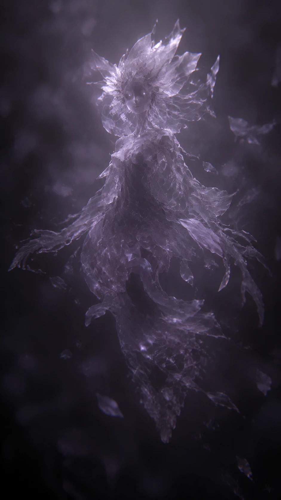 Translucent spirit drifting in soft blurred atmosphere