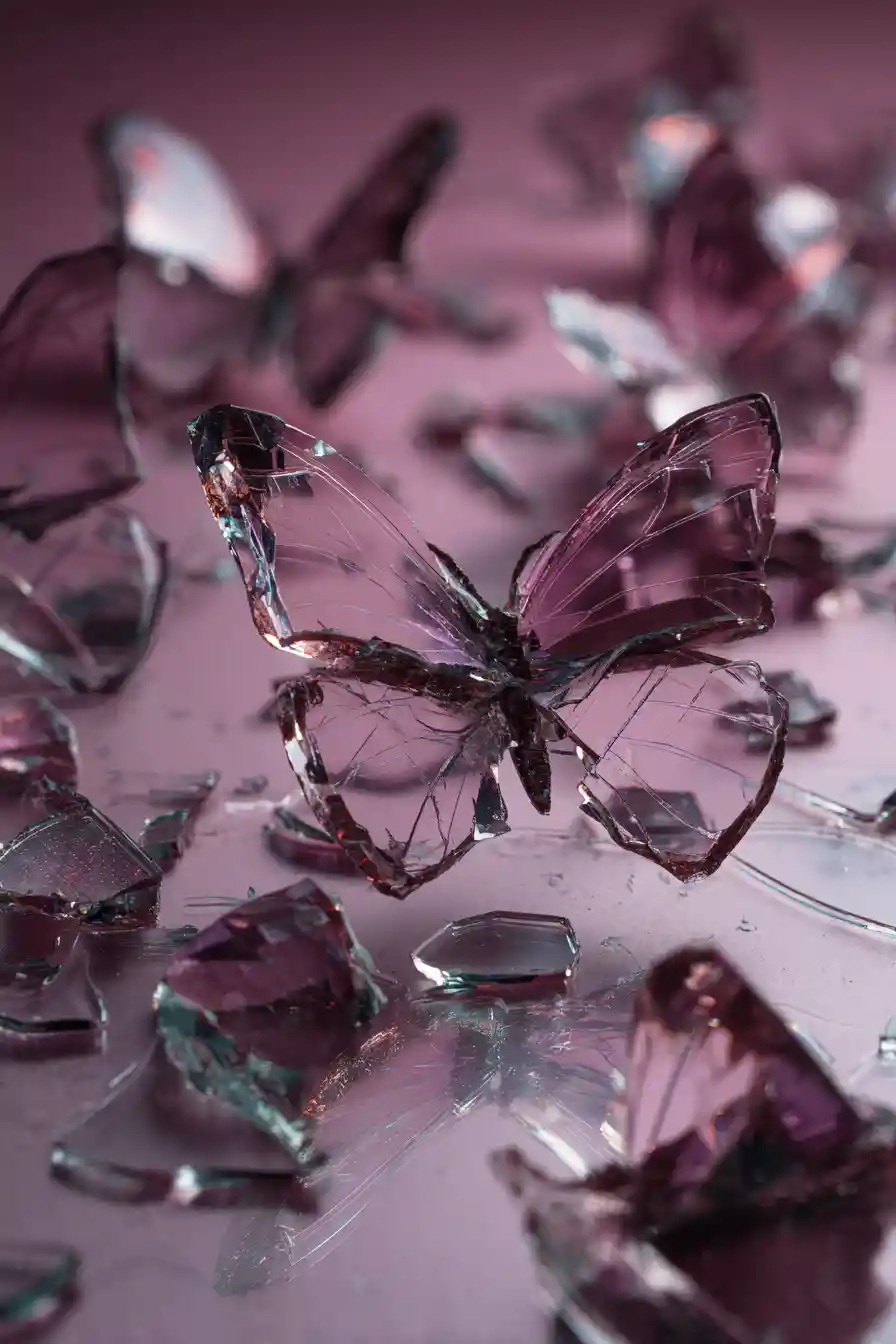Farfalle di vetro surreali che danzano con specchi riflettenti