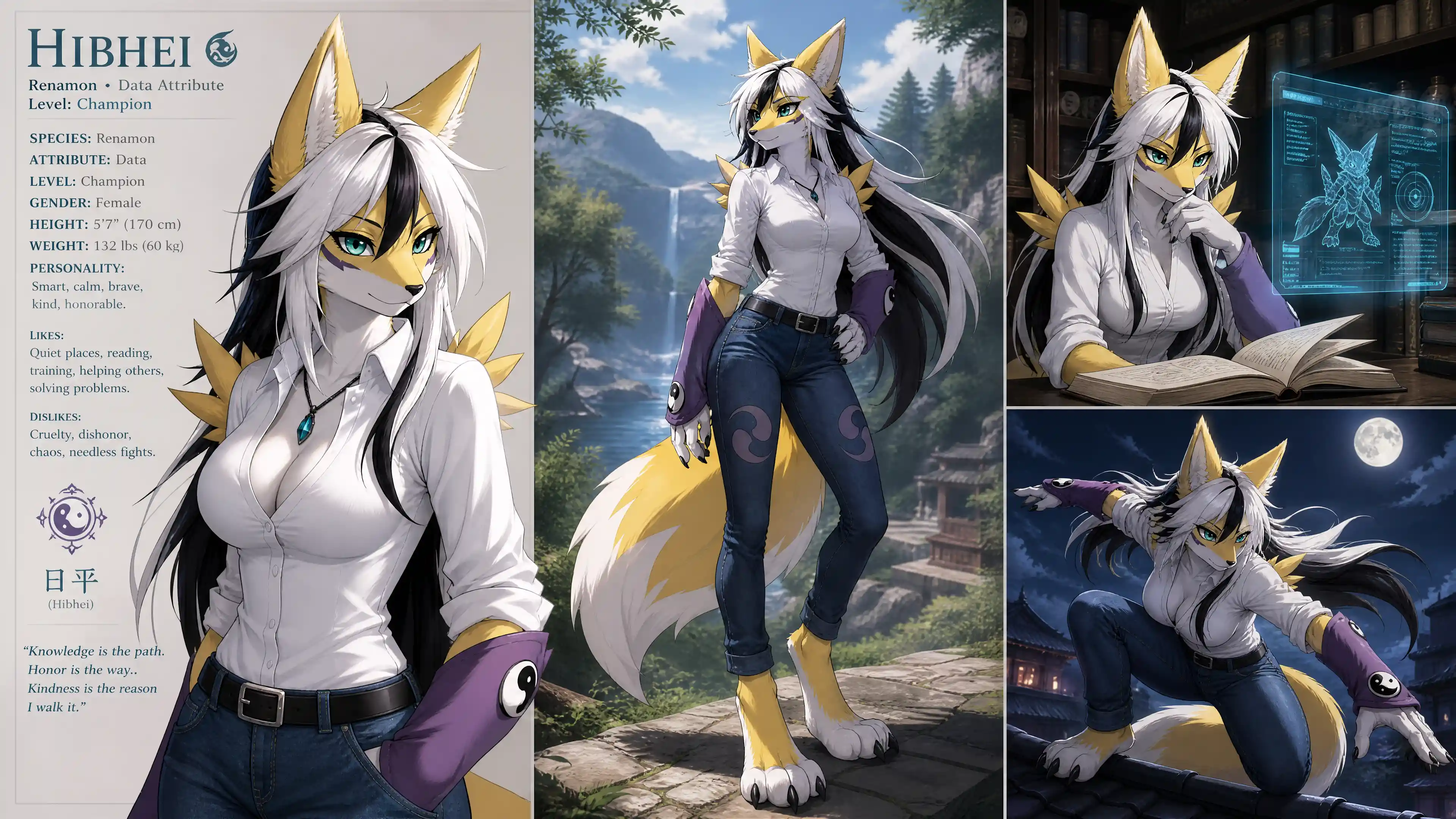Anthro fox warrior woman with teal eyes in casual clothes