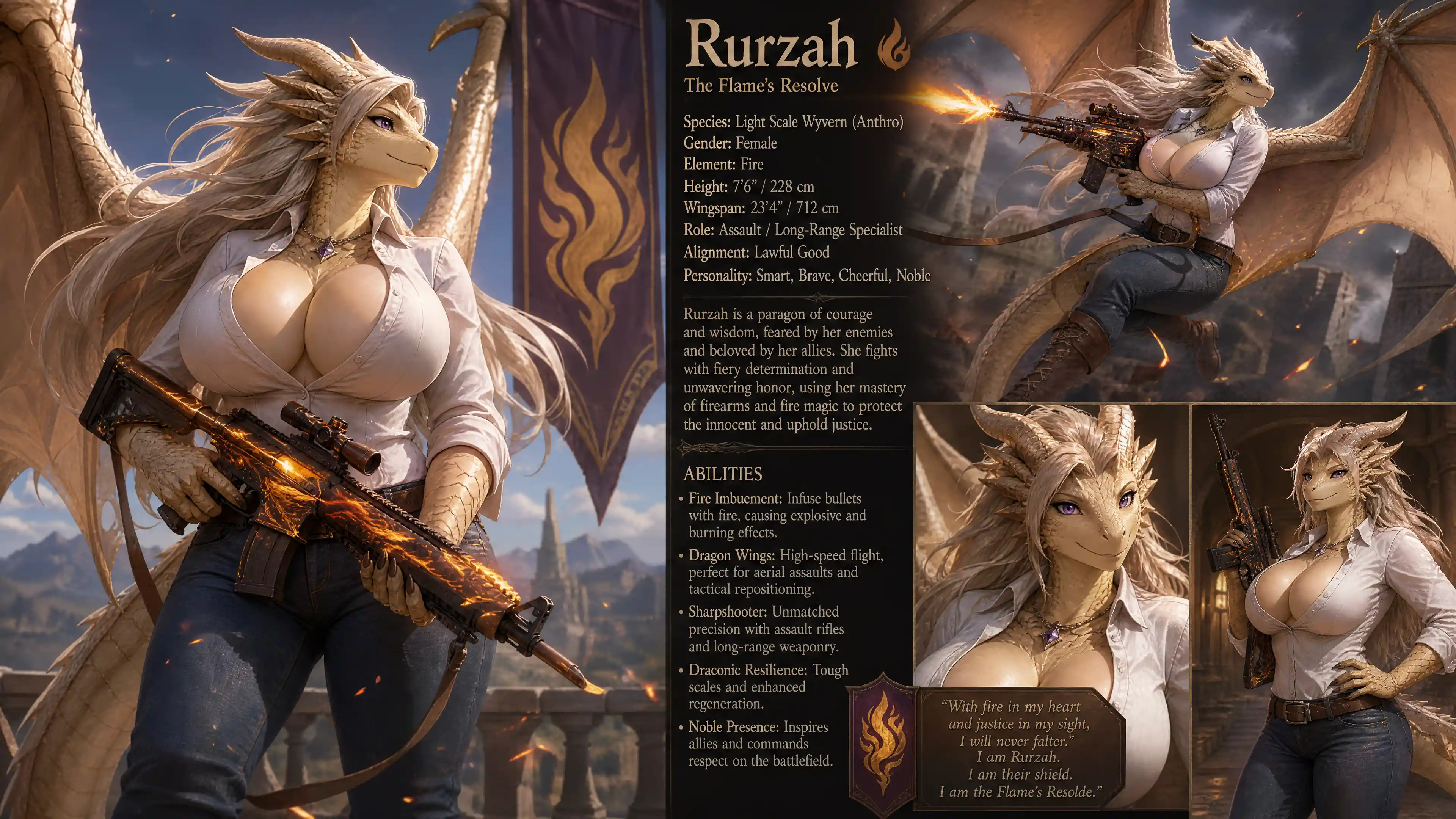 Winged dragon woman with rifle in casual modern outfit