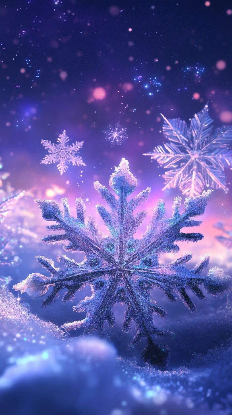Flocons de neige style anime sur fond de sable abstrait violet et bleu