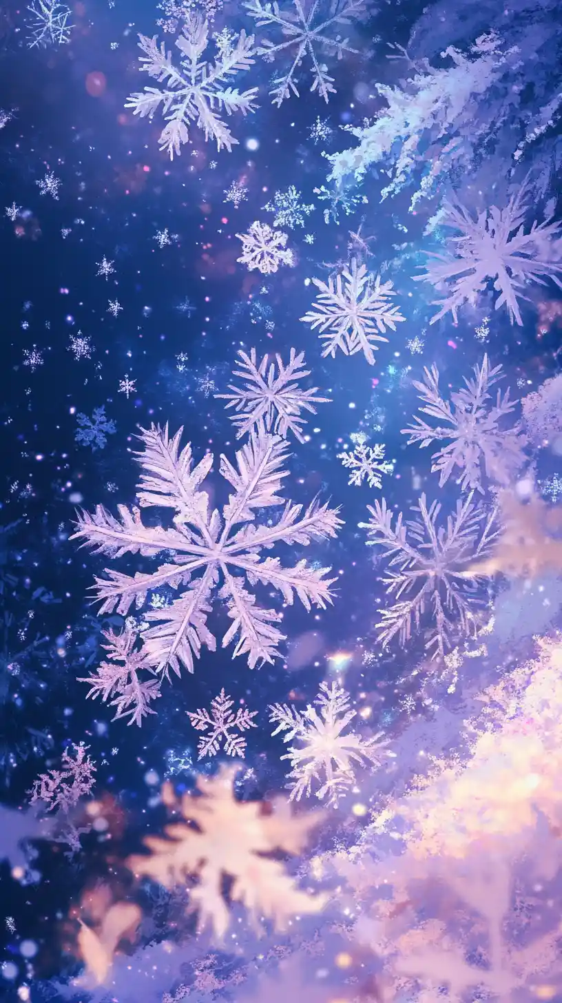 Large snowflakes on purple and blue abstract background