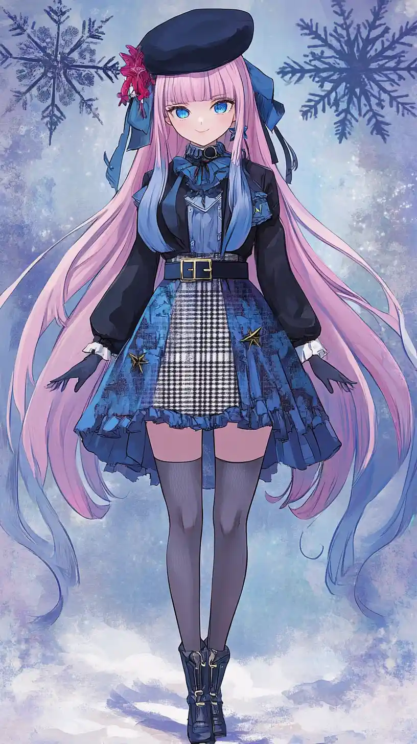 Anime girl with pink hair in elaborate feathered outfit