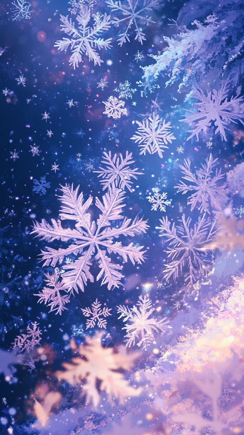 Grosses flocons de neige sur fond abstrait violet et bleu