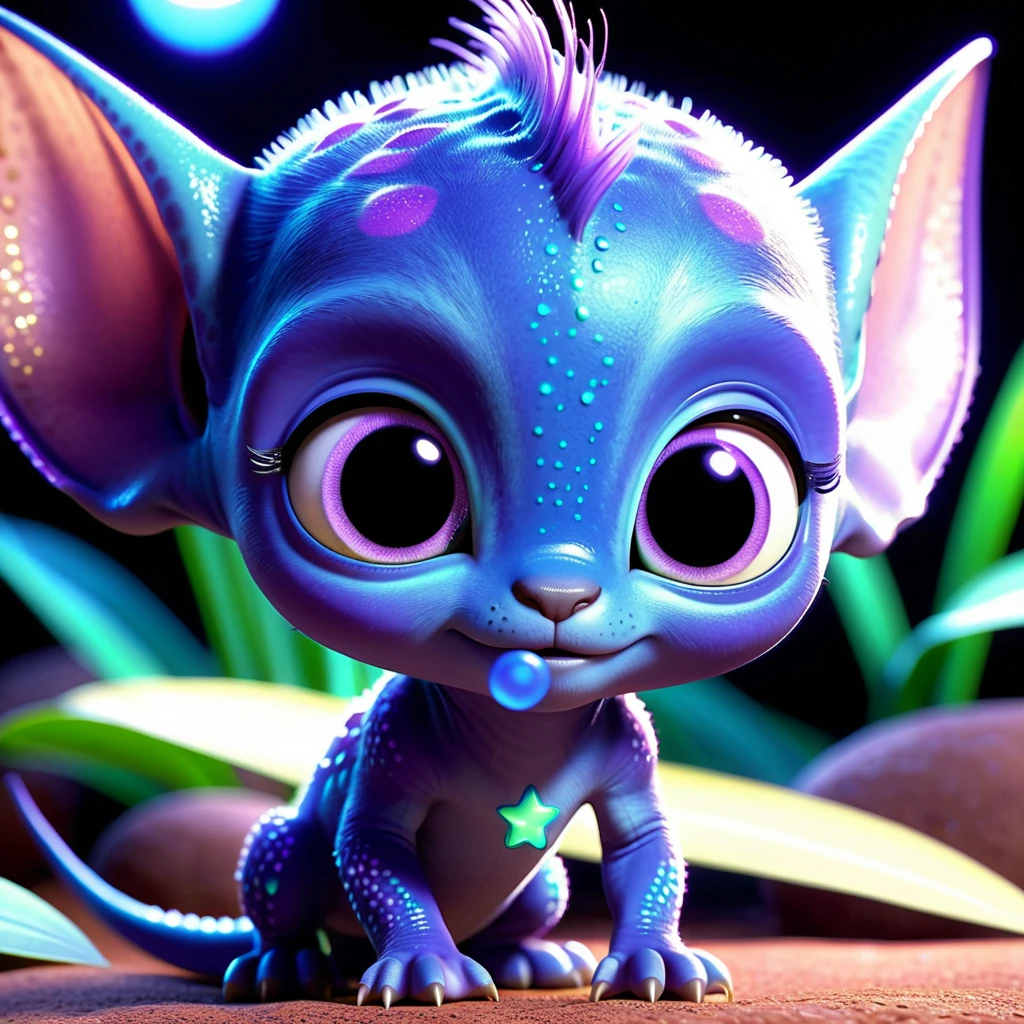 Cute lavender alien baby with star freckles portrait