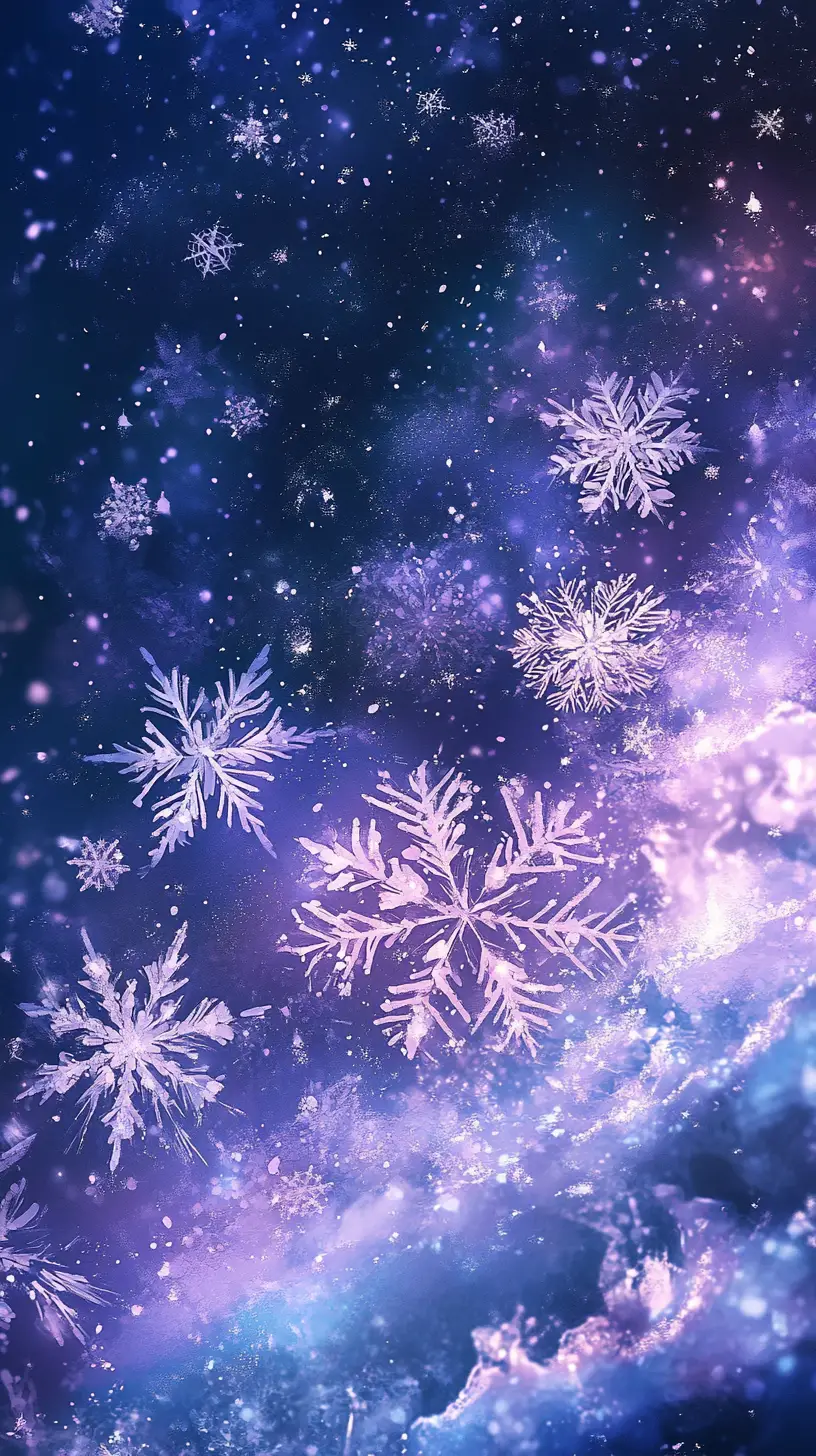 Grosses flocons de neige sur fond de sable abstrait violet et bleu