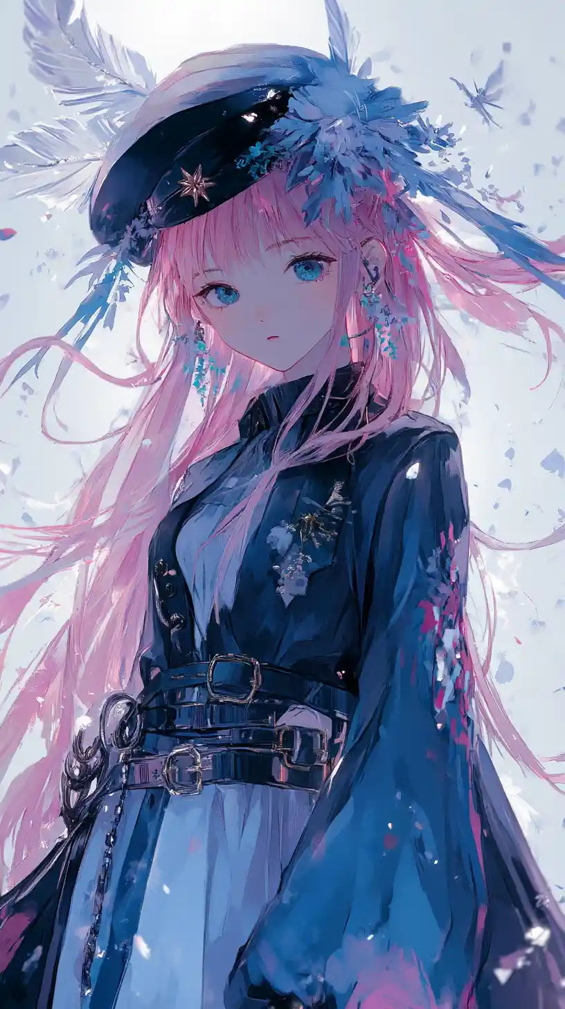 Anime girl with pink hair in elaborate uniform outfit