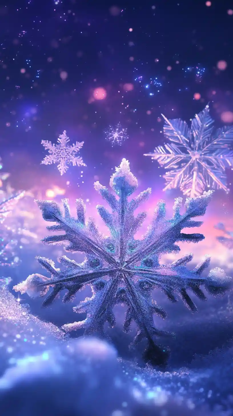 Anime snowflakes on purple and blue abstract sand background