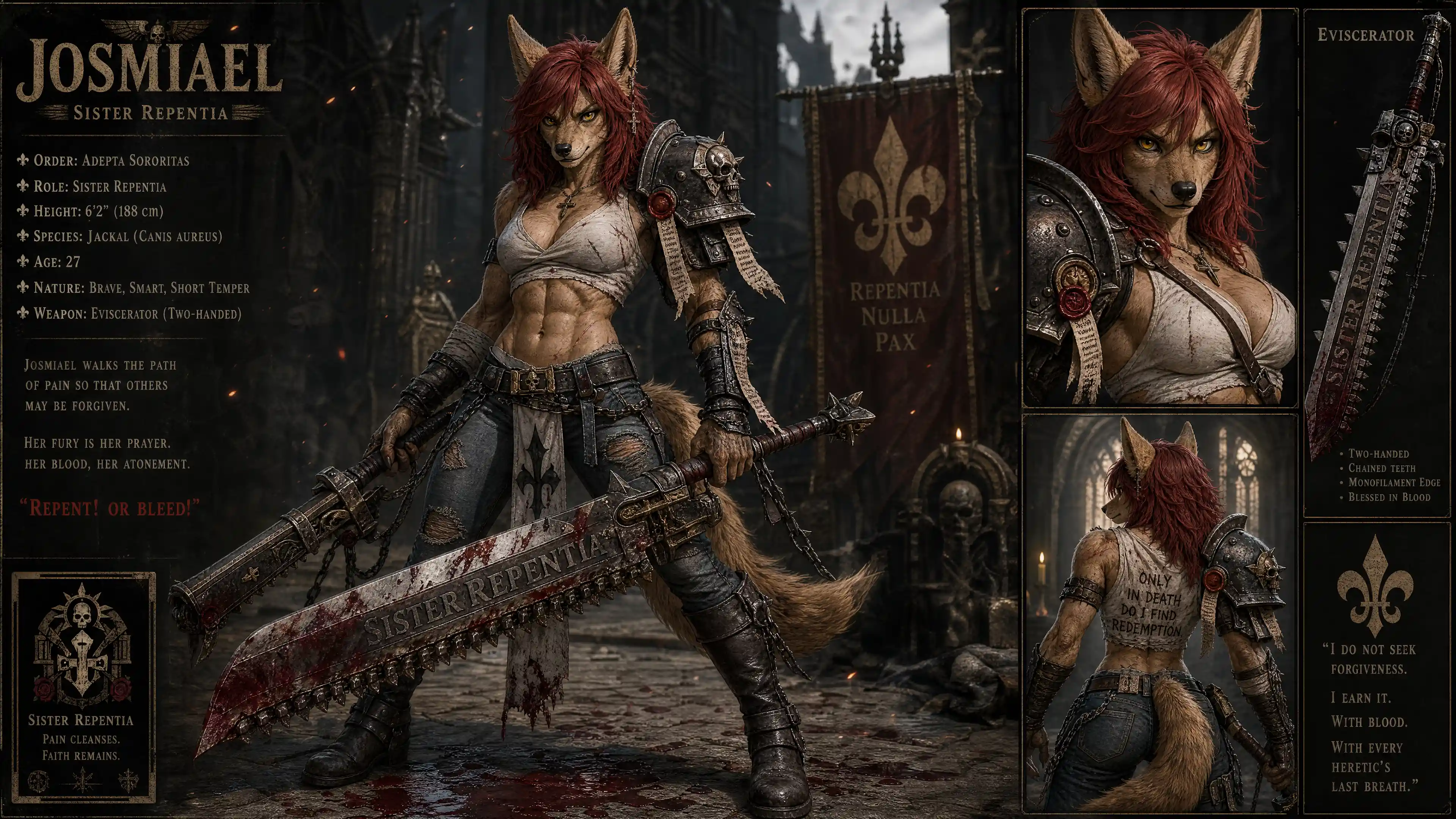 Anthro jackal warrior woman with massive two handed sword