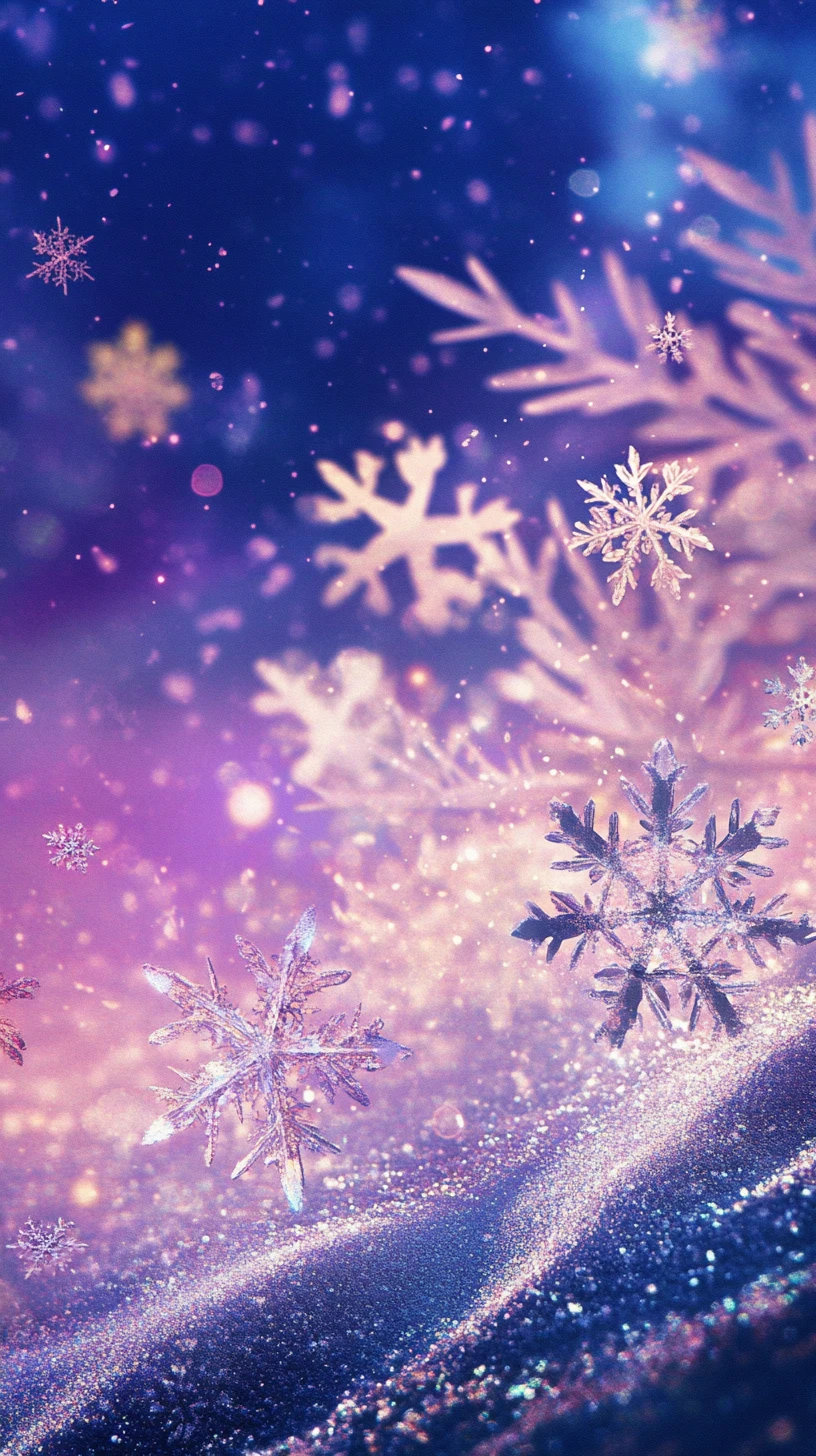 Ilustración de copo de nieve estilo anime con arena y fondo azul violáceo