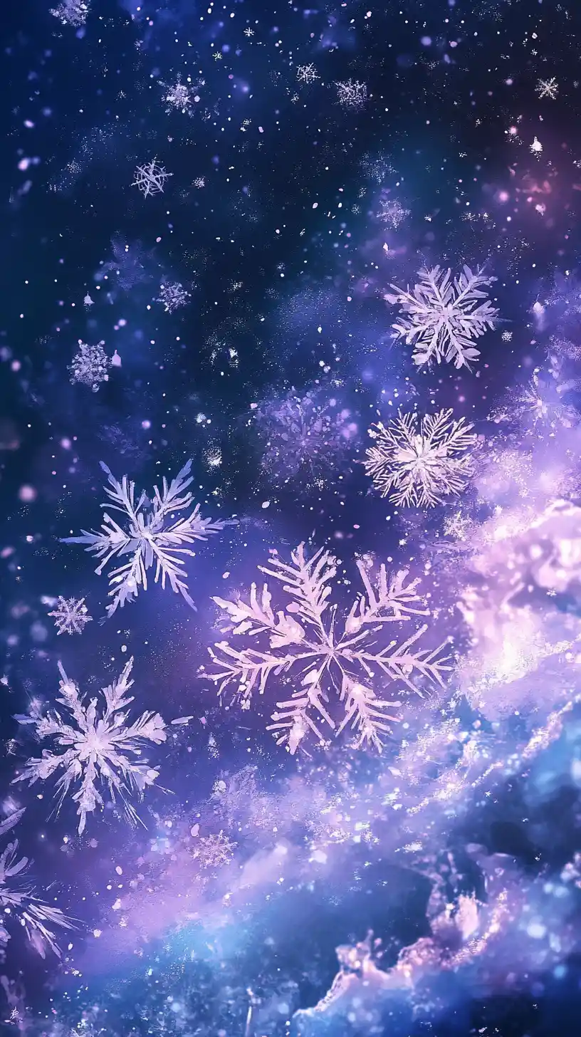 Large snowflakes on purple and blue abstract sand background