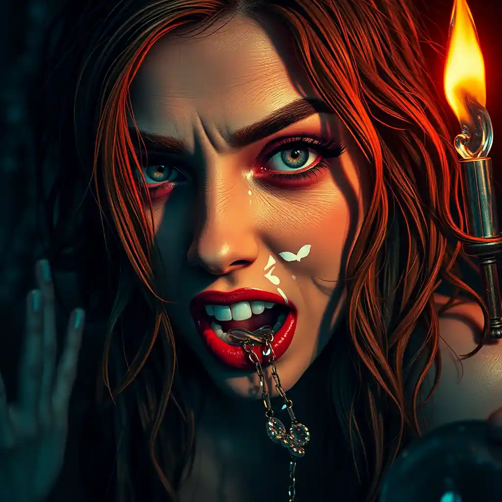 Surreal comic horror scene blending sensuality and fantasy