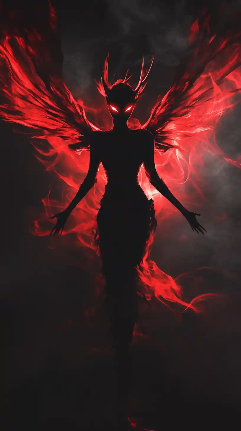 Dark faerie silhouette with glowing red energy wings