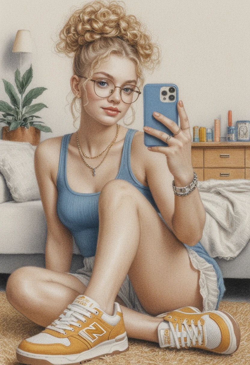 Young woman taking a mirror selfie in her bedroom