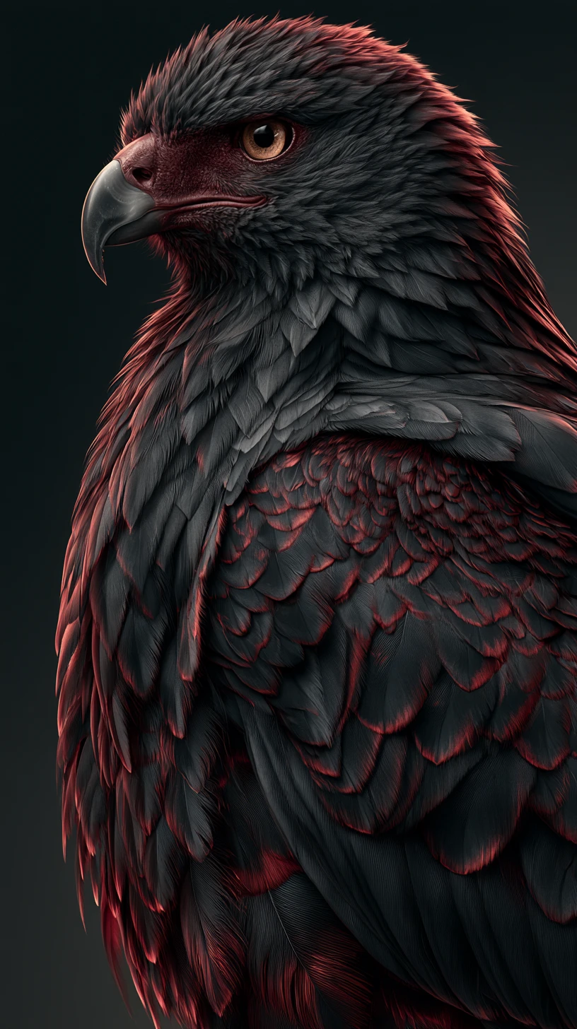 Fierce Hawk Portrait With Piercing Amber Eyes In Red Light