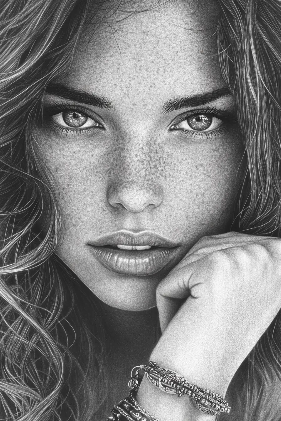 Graphite close up portrait of a young woman