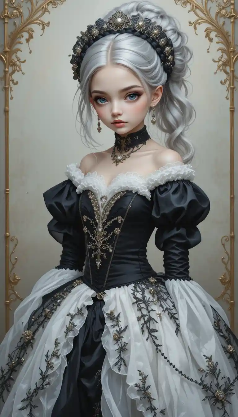 Silver haired woman in gothic aristocratic dress portrait