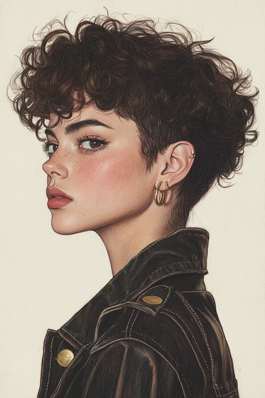 墨水與彩色鉛筆描繪的自信年輕女子肖像