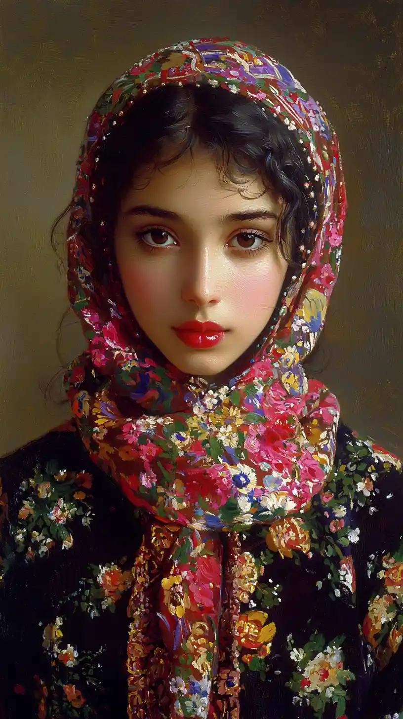 Classical portrait of a young woman in detailed painting style