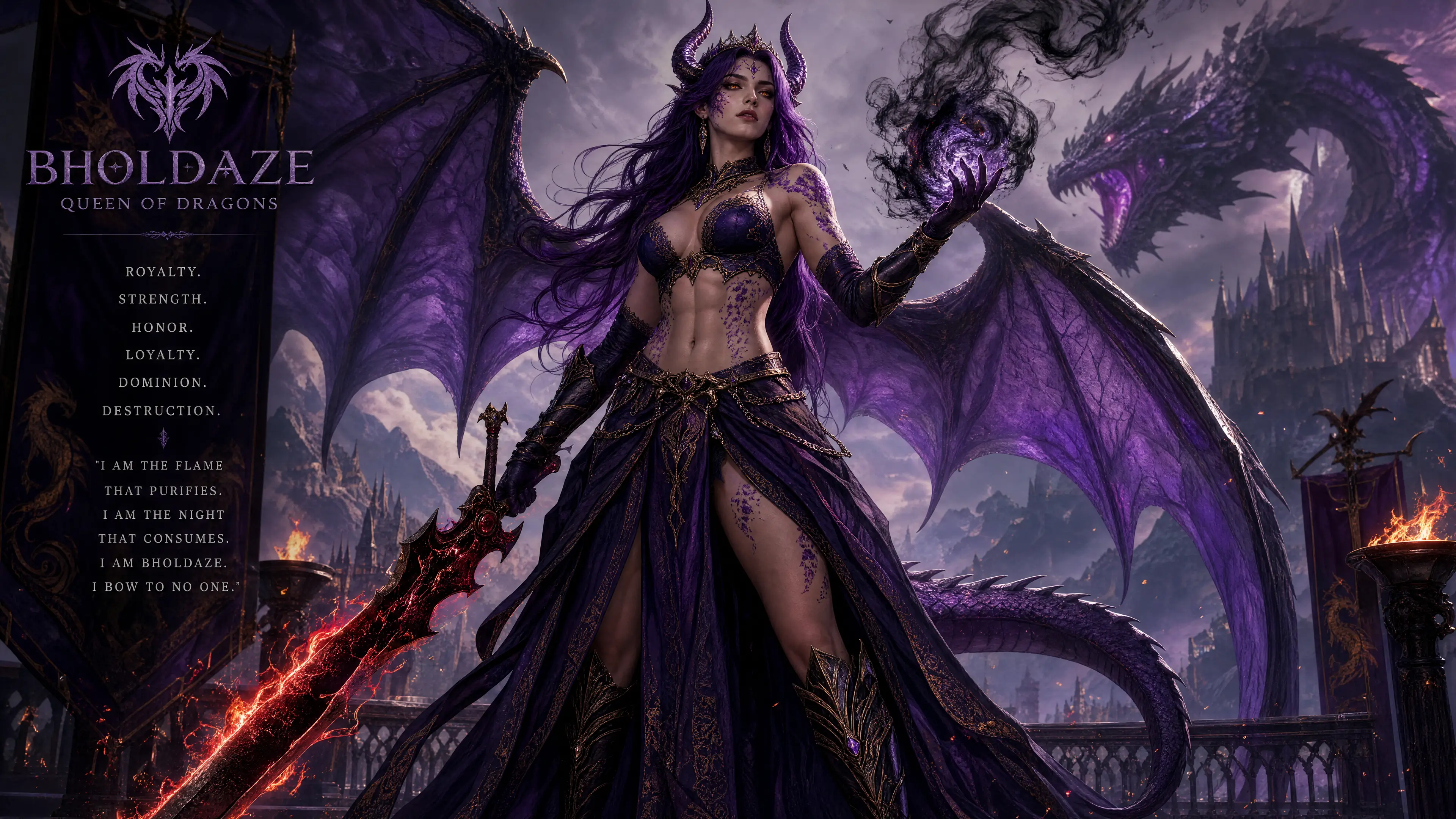 Trans dragon queen warrior with fiery magic sword