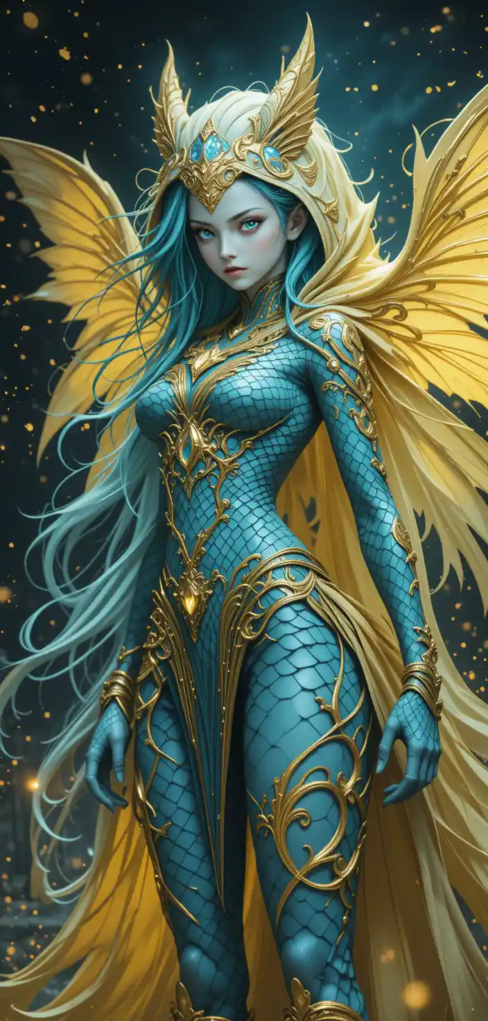 Heroic anime warrior woman in a magical battle stance